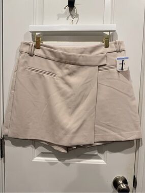 Open Edit High-Waist Cream Women’s Skort with Wrap Front